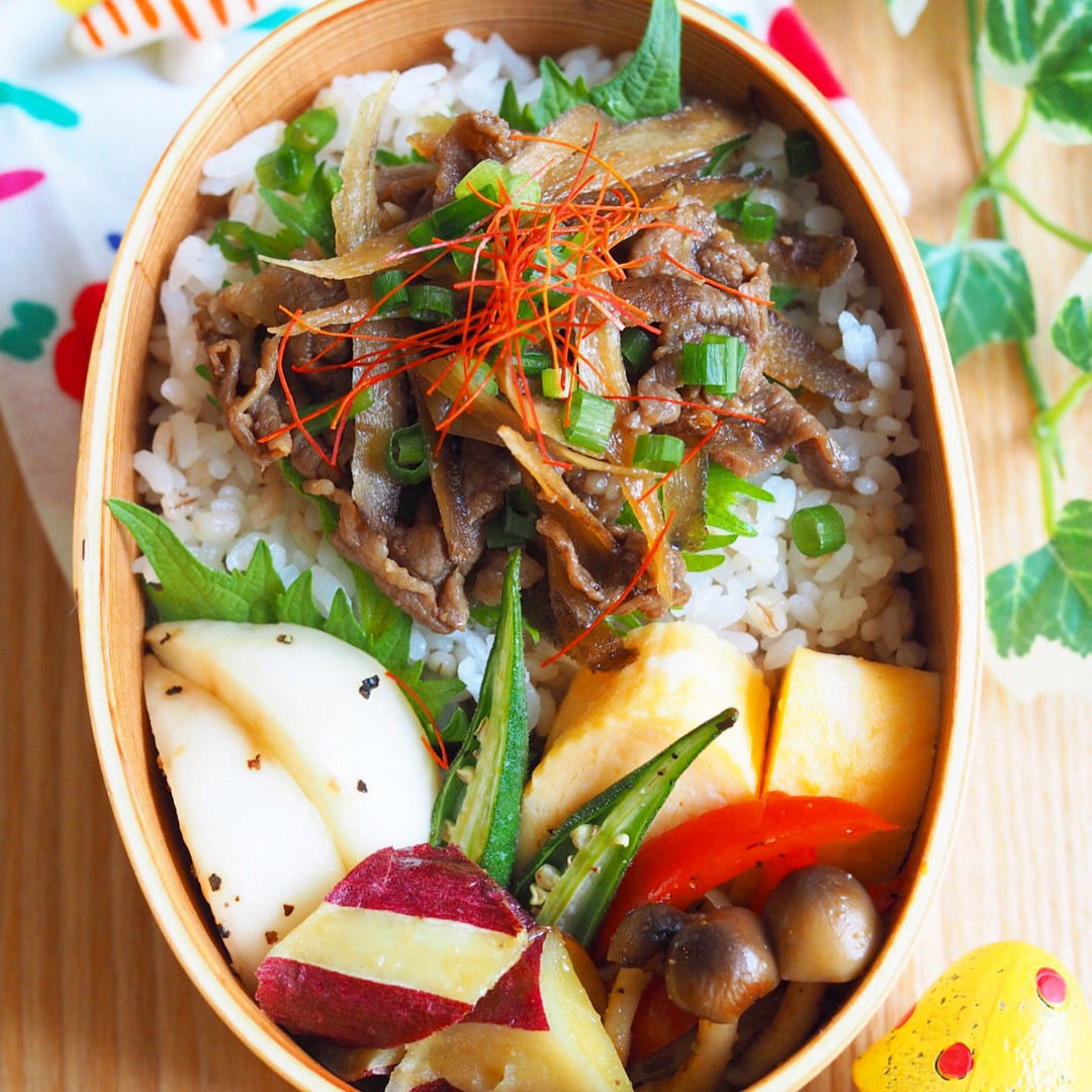 ごぼうと牛肉の炒め煮のっけ弁