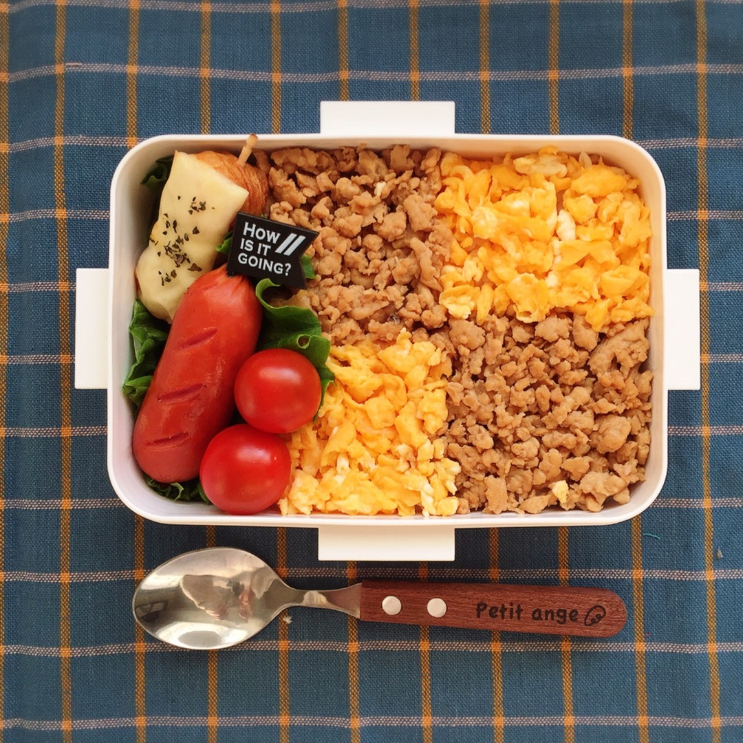 チェックのそぼろ弁当