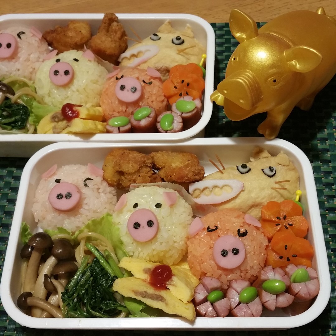 三匹のこぶた🐷さぁ~~~ん!! 🐺オオカミに狙われてるよ～ さぁ、逃げろぉｰｰ弁当🍱