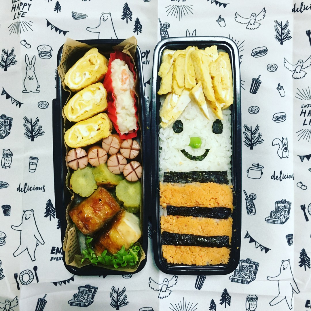 顔弁当と厚揚げの豚肉巻き