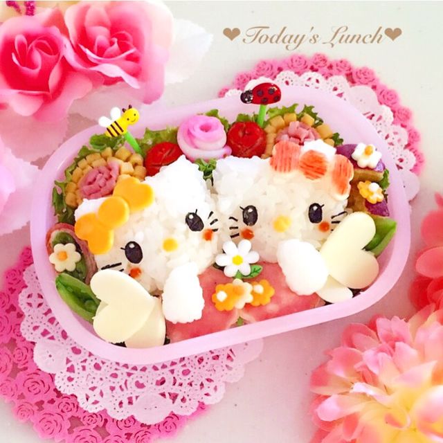ちょうちょ〜♬キティ＆ミミィの春色弁当♡