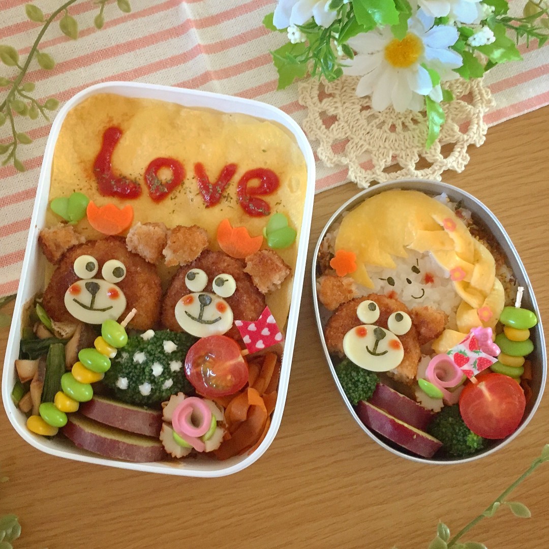 メンチカツのくまさんと女の子のお弁当♡