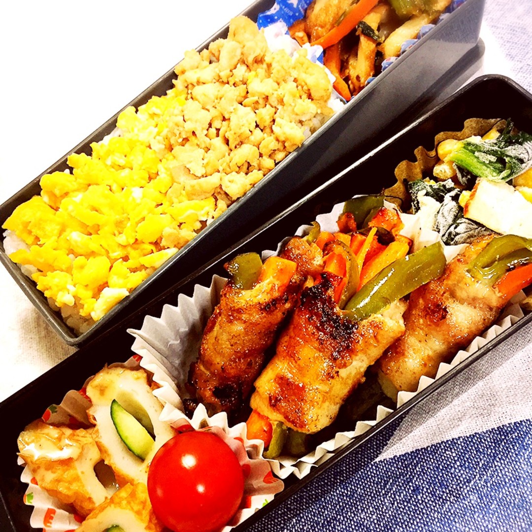 野菜たっぷり肉巻き&2色そぼろ弁当