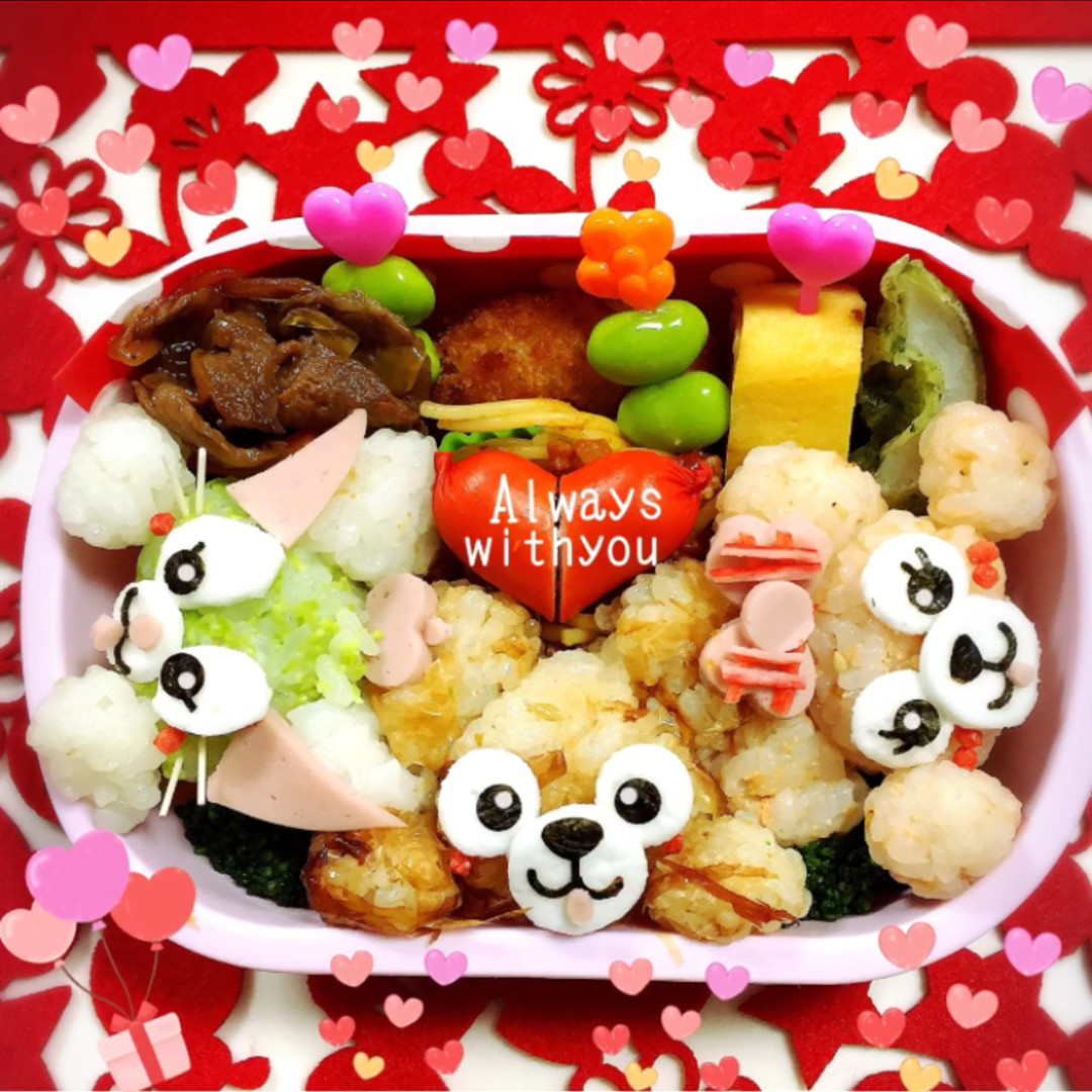 ダッフィー、ジェラトーニ、シェリーメイバレンタイン♡キャラ弁