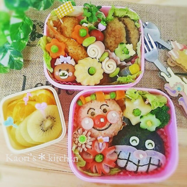 アンパンマンとバイキンマンの遠足弁当♥