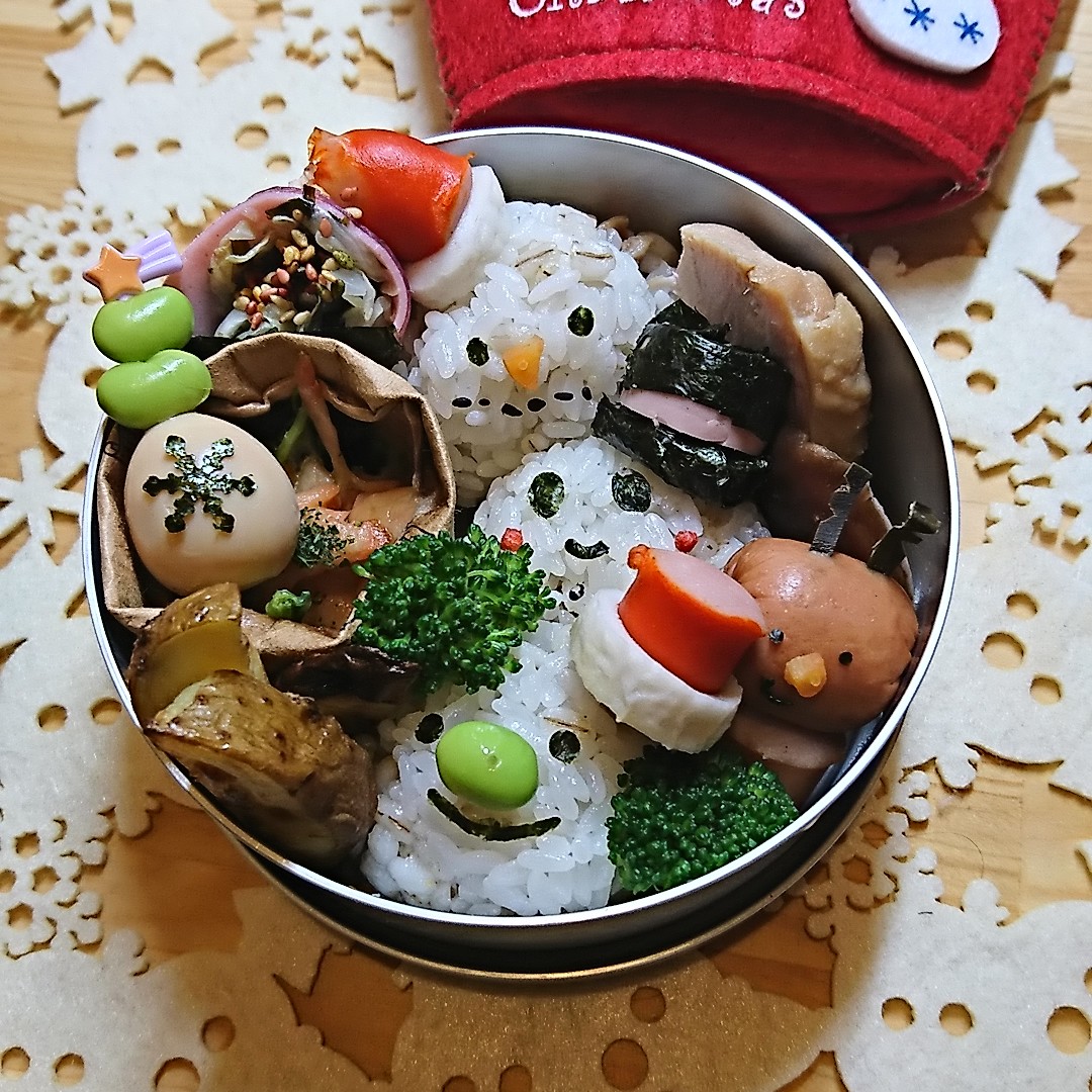 雪だるまトリオ弁当