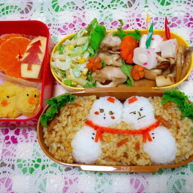 仲良し雪だるまお弁当