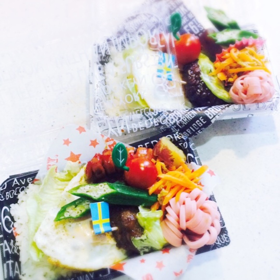 目玉焼きハンバーグ弁当♡