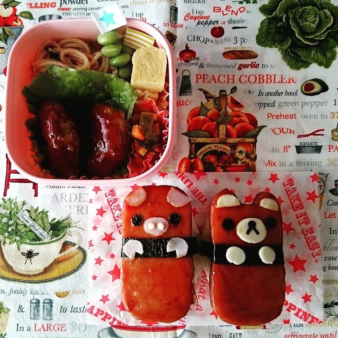 くまさんぶたさんスパムむすび弁当