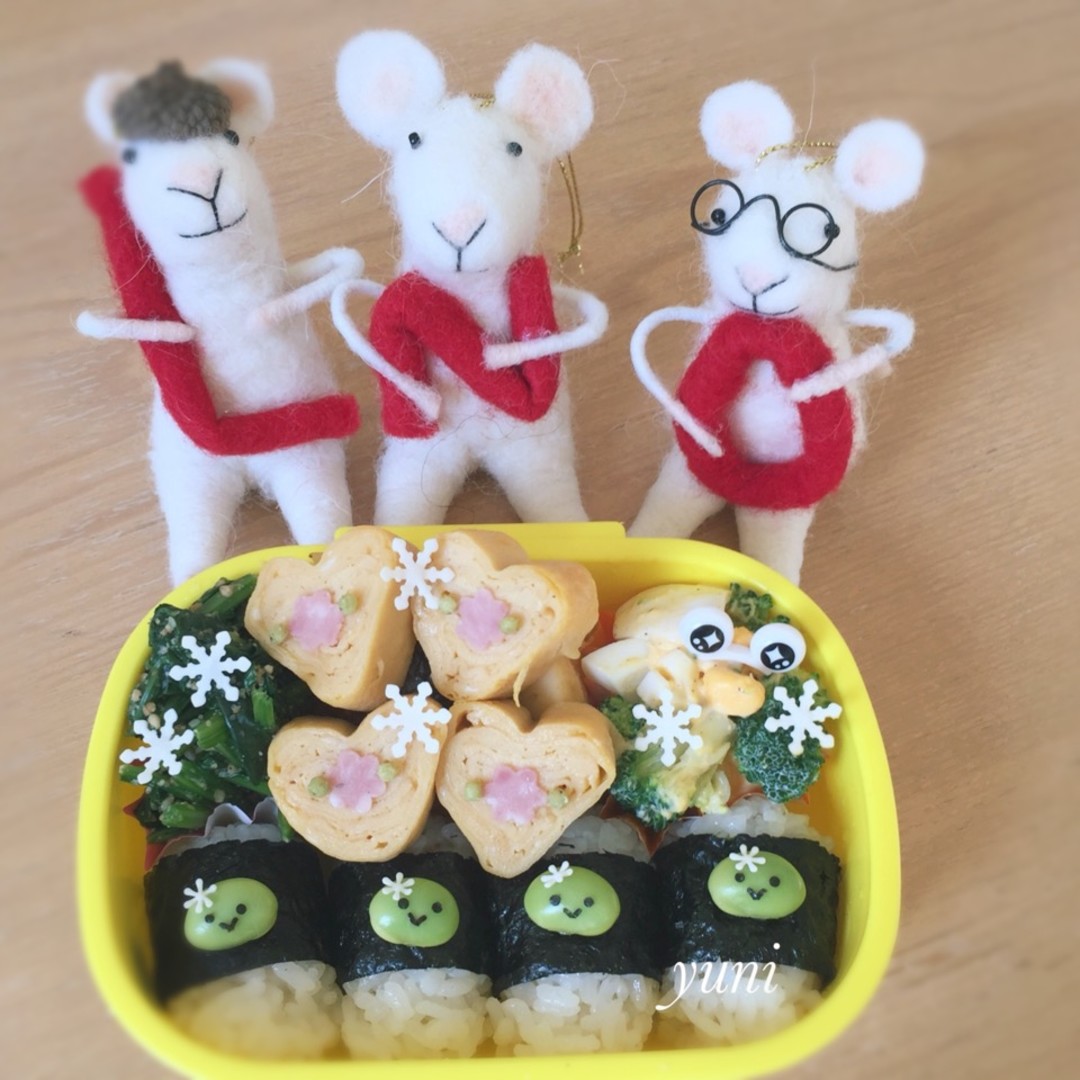 ハートの玉子焼きと枝豆ちゃん弁当