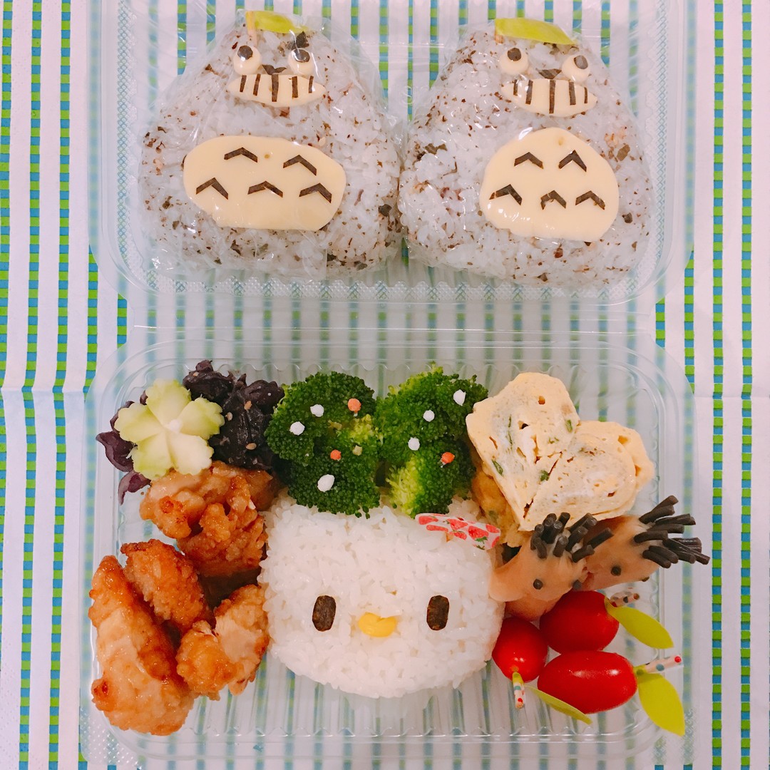 キティちゃん弁当&トトロおにぎり×3人分