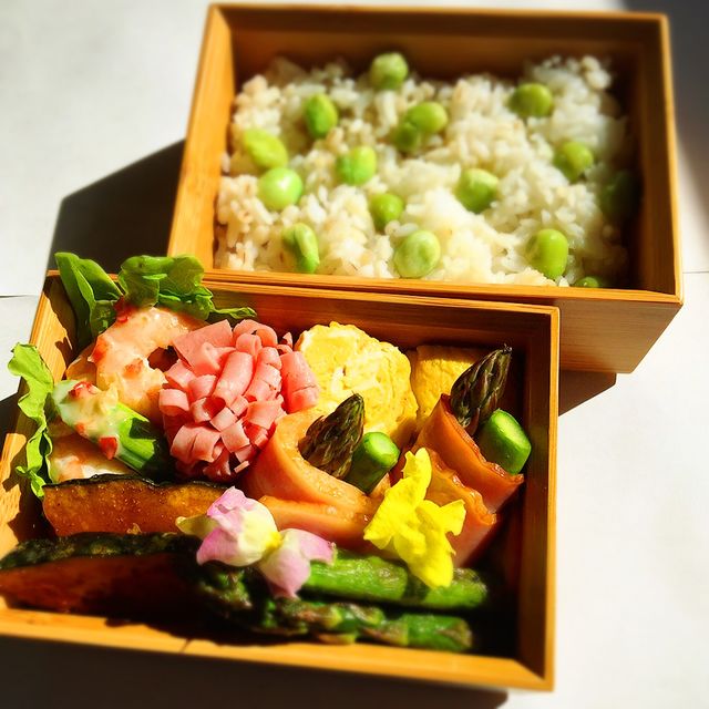 豆ご飯とアスパラづくし