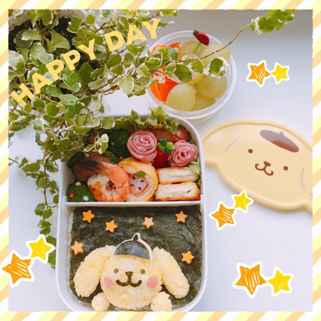 梅シラス混ぜご飯のポムポムプリンお弁当