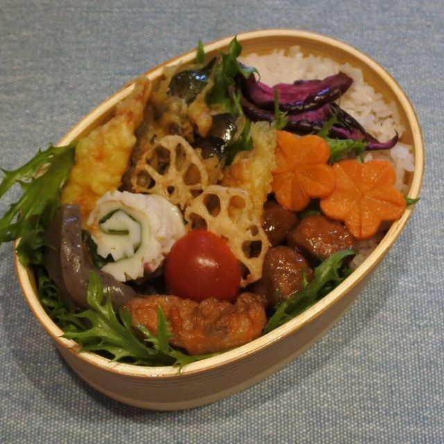 海老と茄子の天婦羅弁当