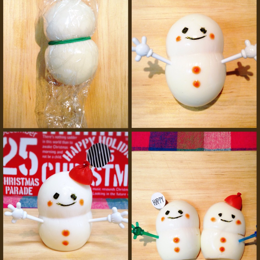 ゆで卵1個で雪だるま