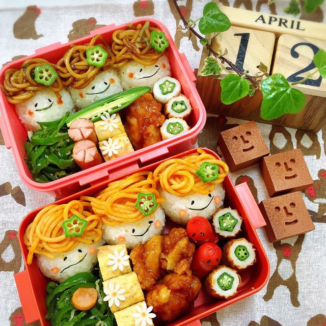 焼きそばとナポリタンヘアーの3姉妹弁当