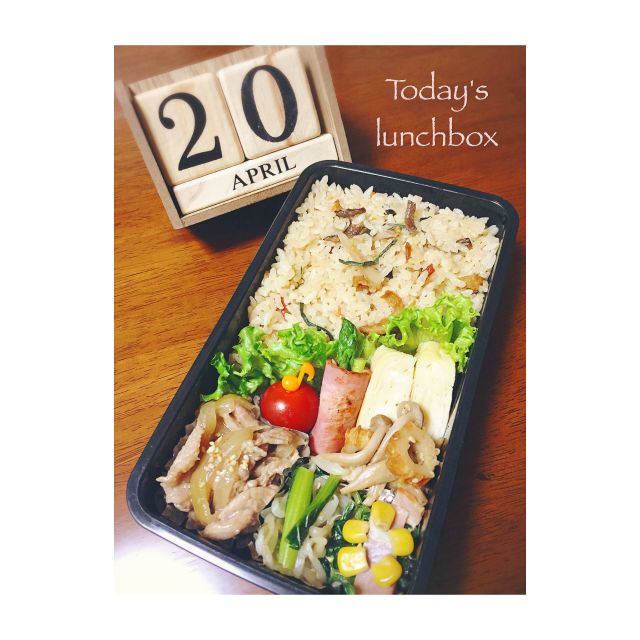 炊き込みご飯と豚肉の味噌炒め弁当