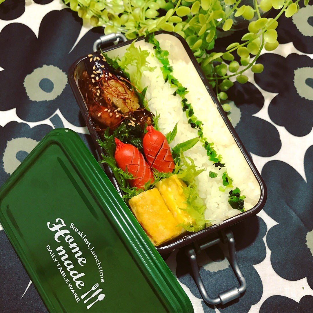 エビとイカとナスのピリ辛味噌炒め部活弁当