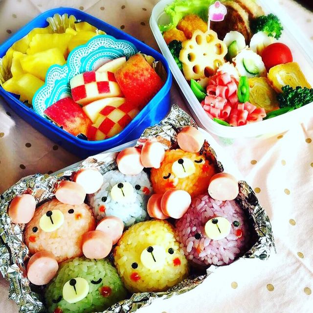 親子遠足❤️カラフルくまさん弁当