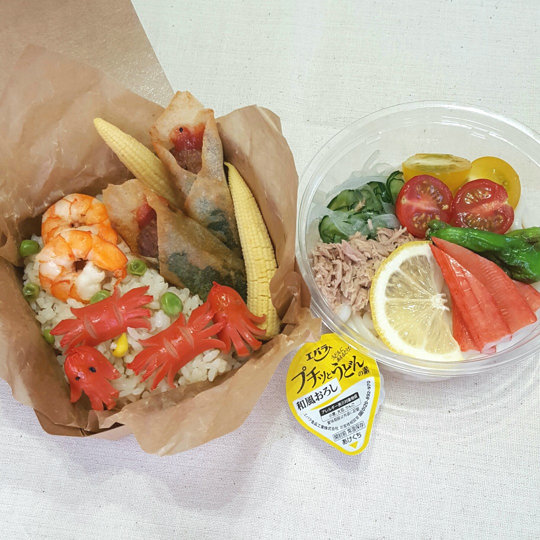エビピラフと冷やしうどん弁当