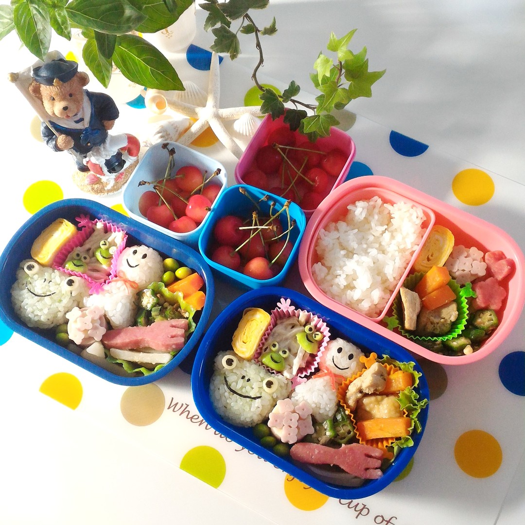 かえるとてるてる坊主の梅雨弁当