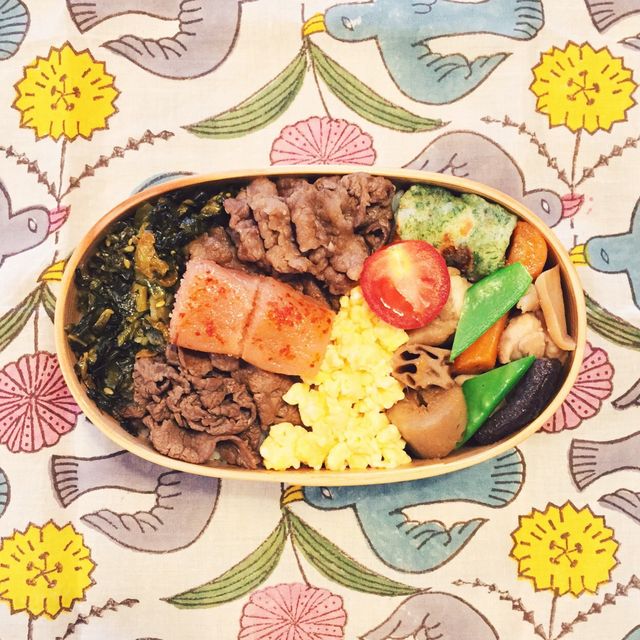 牛肉と高菜と明太子のお弁当