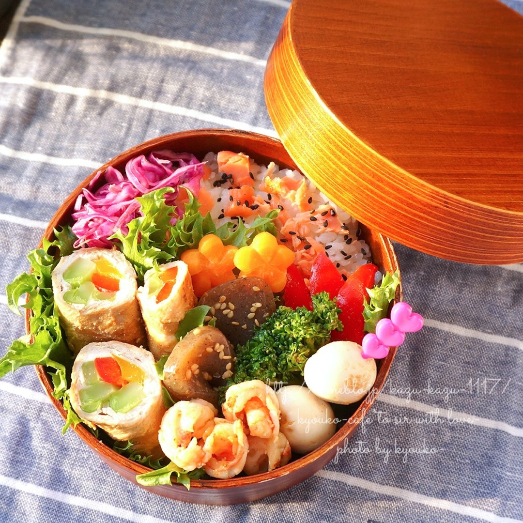 ブロッコリーの茎とパプリカの肉巻き弁当