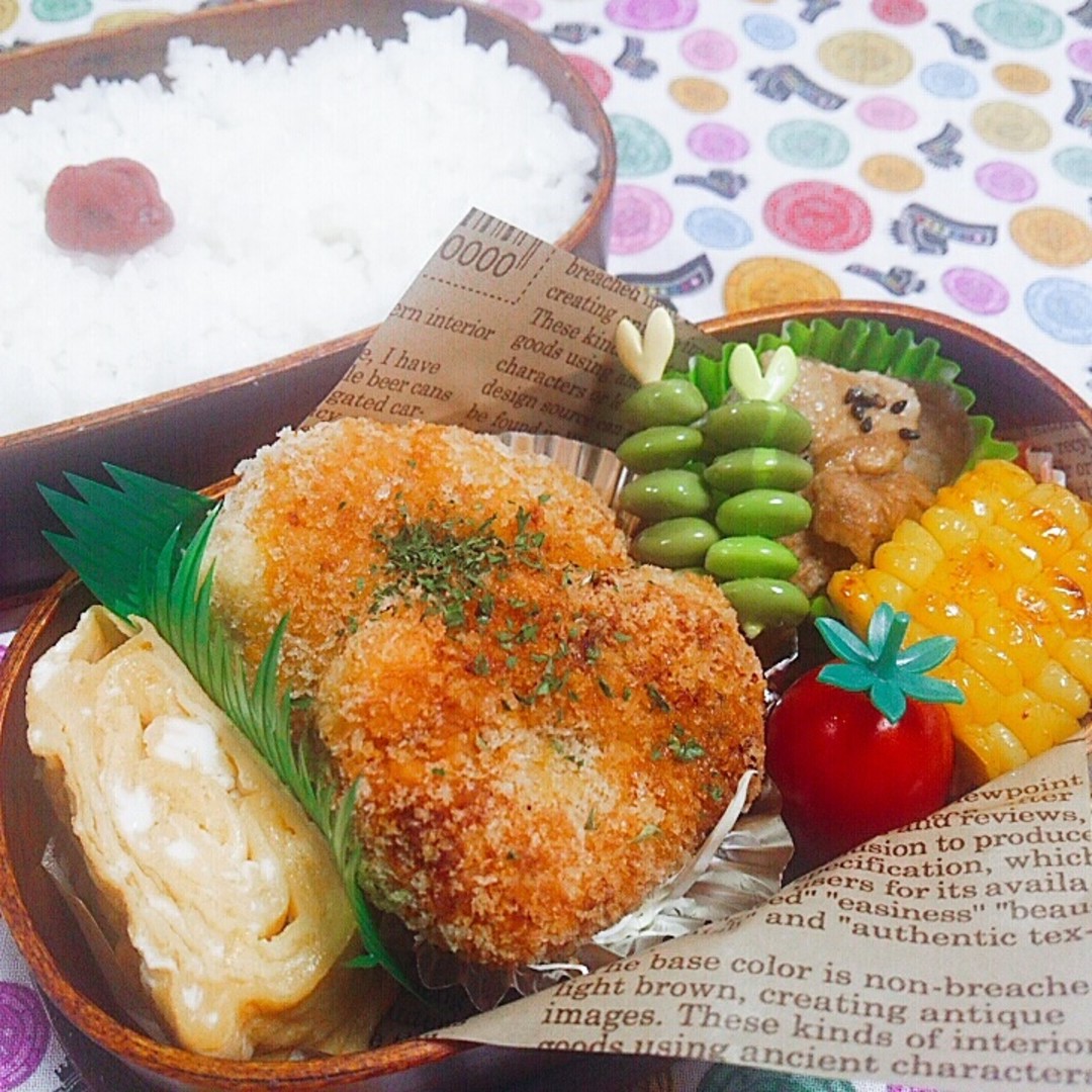 南瓜コロッケと茄子の煮物弁当