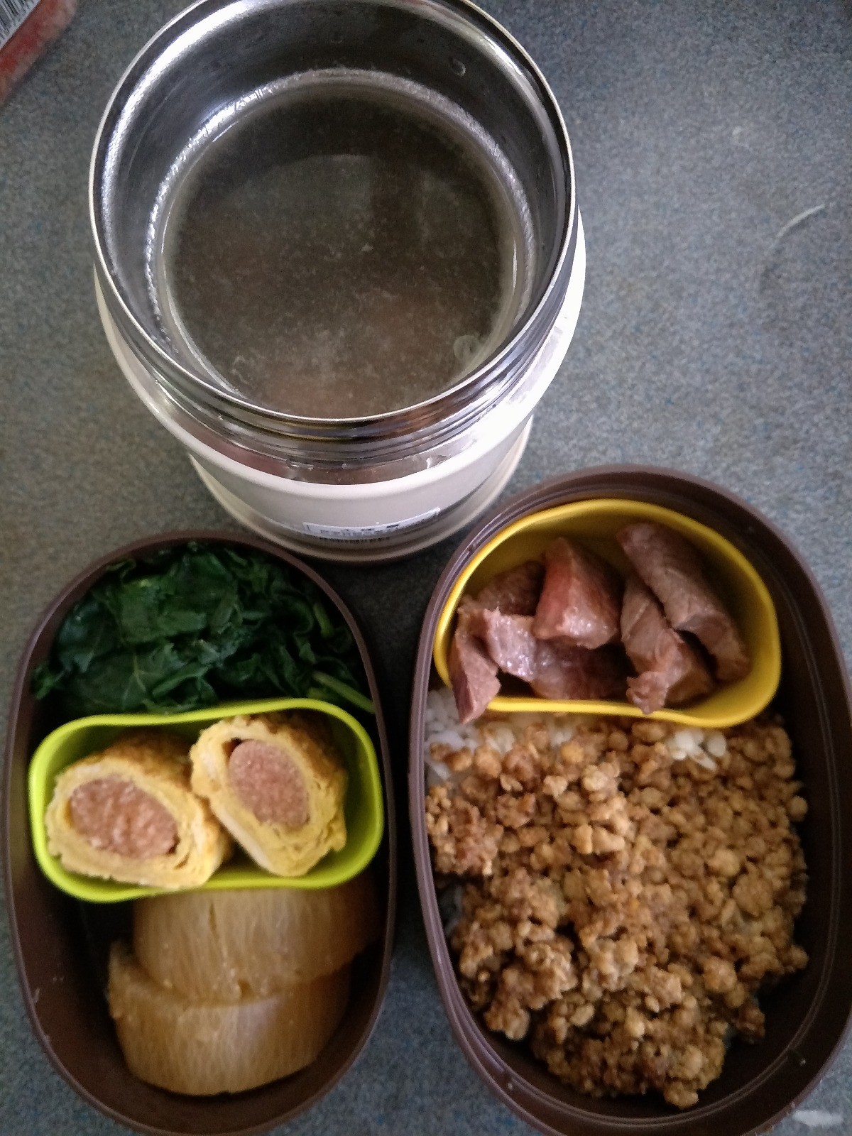 明太子玉子焼、味噌大根煮、