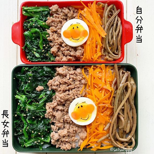 残り物でビビンバ弁当◡̈⃝❁﻿