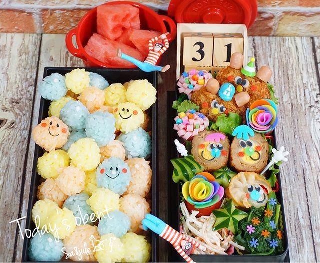 カラフル🌈ドットお弁当ﾟ+｡:.ﾟஐ♡