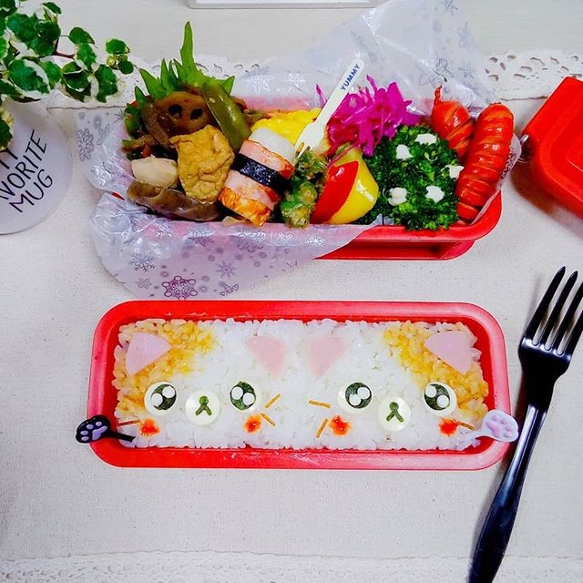 ＊可愛い猫ちゃんツインズのお弁当＊