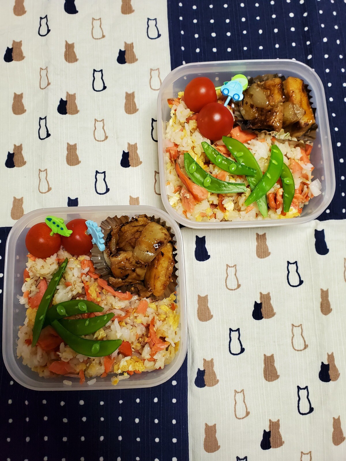 鮭炒飯と焼鳥弁当
