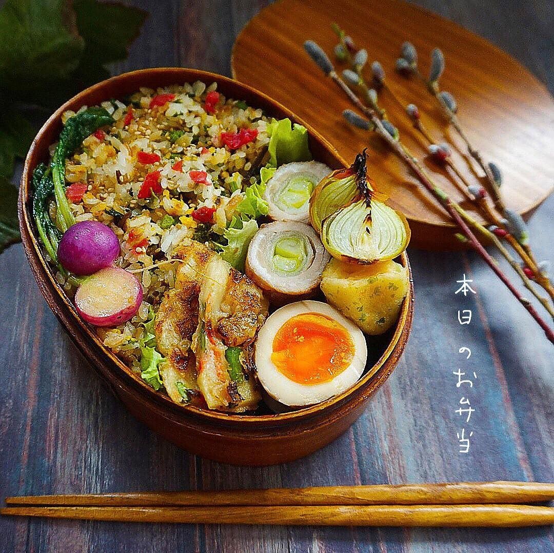 菜花と椎茸と梅塩昆布のちらし寿司弁当🌸