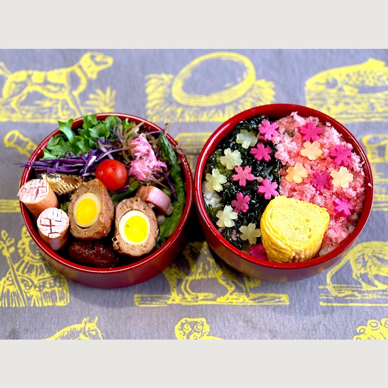 桜ご飯　うずら卵のスコッチエッグ