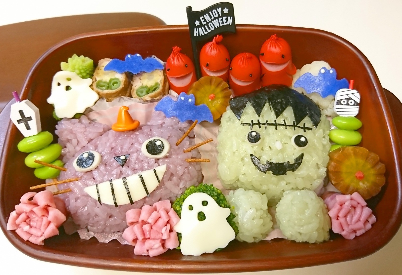 フランケン猫ハロウィンおにぎり弁当
