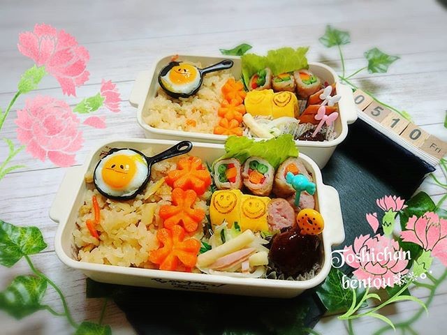 竹の子ご飯弁当 写真加工で母の日アピール