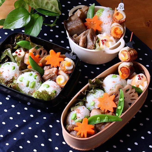 筑前煮と、枝豆とあみ海老のおにぎり弁当